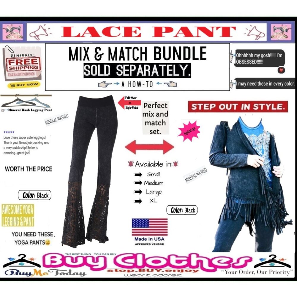 🛑 BOTTOM Fold Embroidery ➕ LACE 🆒 LEGGING PANT High Waist FLARE Wash BUY NOW - Picture 9 of 16